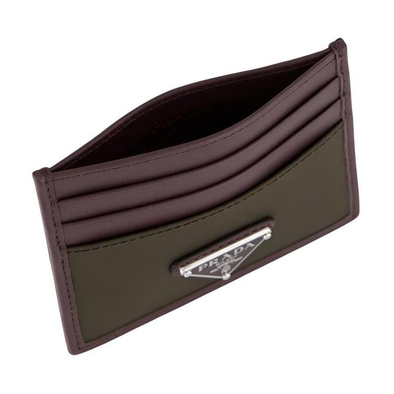 Prada Re-Nylon Speedrock Triangular Metal Logo Fabric and Leather Card Holder Women's Brown