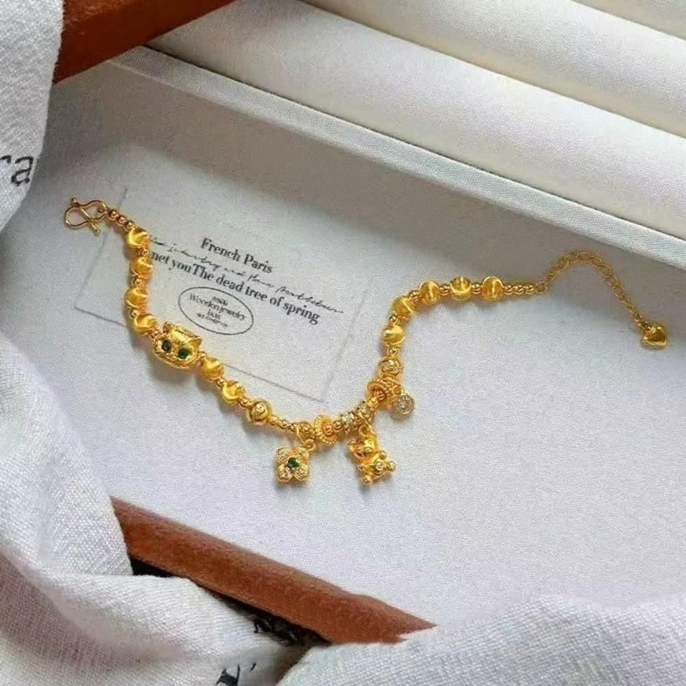 Elegant Enamel Gold Lucky Bead Hand Chain Sand Gold Granulation Dumpy Elephant Bracelet  Banquet