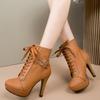 Fashion Women's High Heels Boots Fashion Pointed Short Boots 11cm High Heels Platform Booties Lace Up Women's Ankle Boots Botas De Mujer