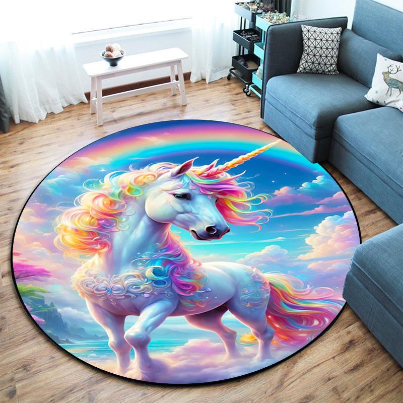 Rainbow Unicorn Fantasy Sky Round Rug Home Soft Decorative Anti Slip Yoga Table And Chair Mat Carpet Outdoor Floor Mat Carpet S4
