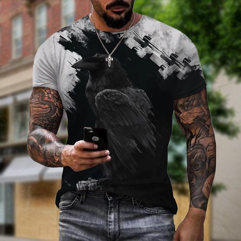 Raven Bird 3D Creative Animal Design Print Summer Men T Shirts Fashion Harajuku Daily Sportswear Casual Street Short Sleeve Tops