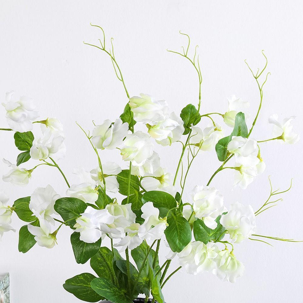 Creative 55cm Artificial Pea Flowers Elegant Plastic Silk Pea Blossom Branch Handmade Real Touch Fake Flower Home Living Room