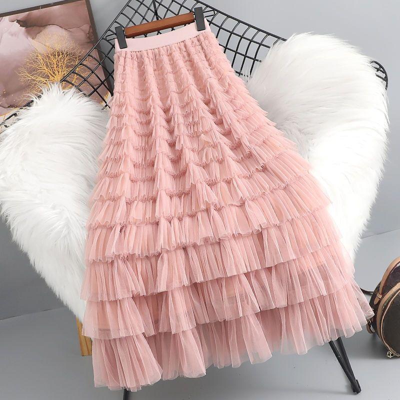 Повседневное женское однотонное бальное платье, длинная юбка из тюля с высокой талией, плиссированные элегантные женские сетчатые макси-юбки для свиданий