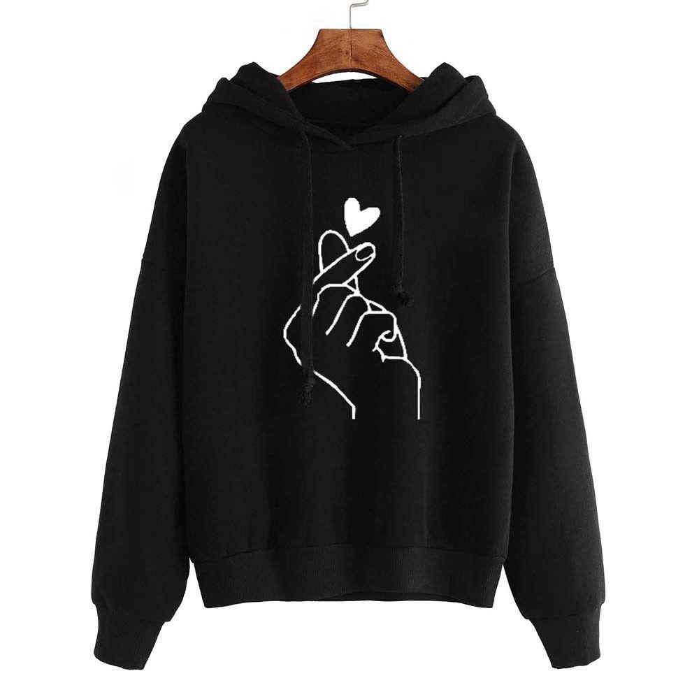 2025 Fashion Kpop Hoodie For Women Heart Finger Printed Women's Sweatshirts Hooded Pullover Tracksuit Teen Girls Sudaderas