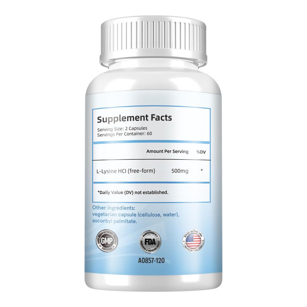 L-Lysine Capsules 500mg-Support Healthy Connective Tissue and Calcium Absorption