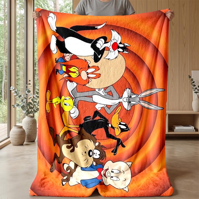 Looney Tunes Printed Flannel Blanket Skin Friendly Warm Decorative Throw for Indoor Couch Bed Daily Use