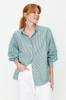 Women's Fashion New Shirt Green Striped Wide Cut Woven Shirt