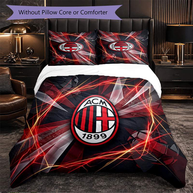 AC Milan Pattern 3 Pieces Bedding Set Soft Microfiber Duvet Cover with Pillow Cases for Bedroom