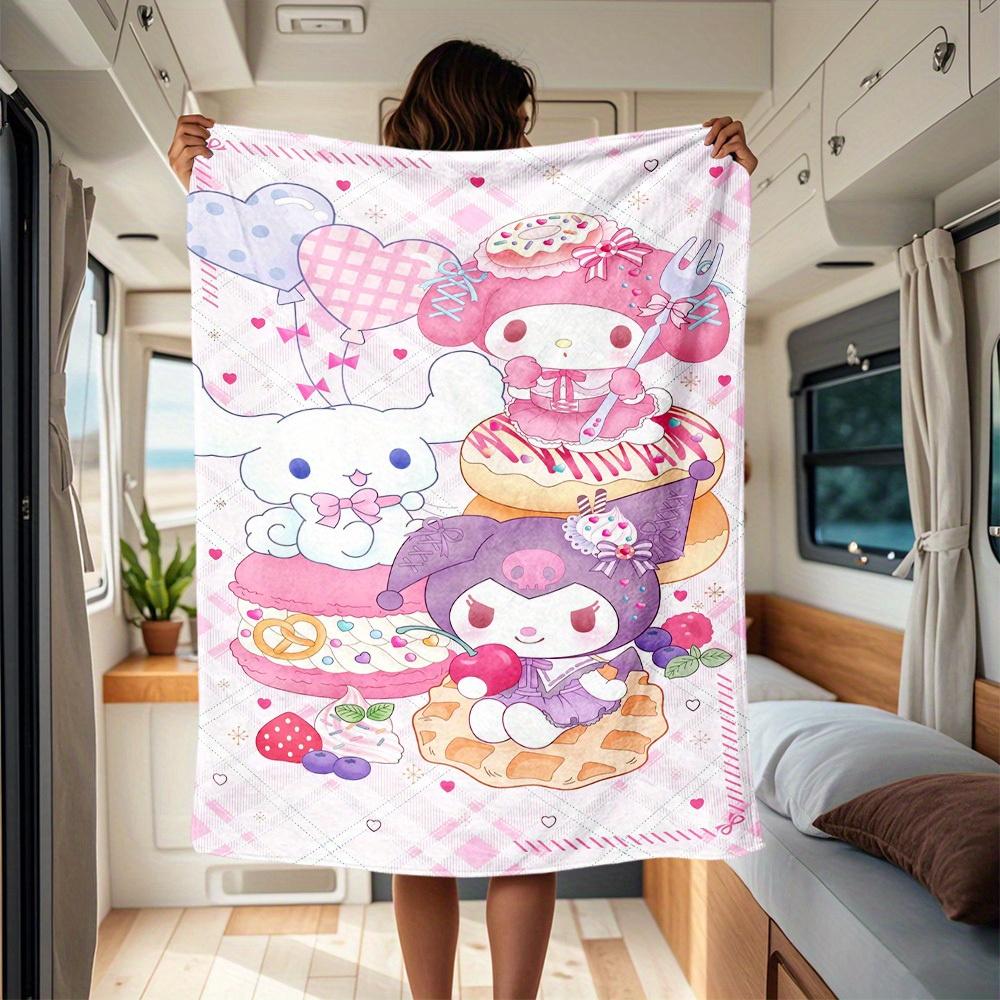 1pc Sweet, Kuromi.MyMelody RV Blanket, Digital Printed Flannel Blanket, Multi-Purpose Four Seasons Hypoallergenic Quilt for Sofa, Bed, Offic