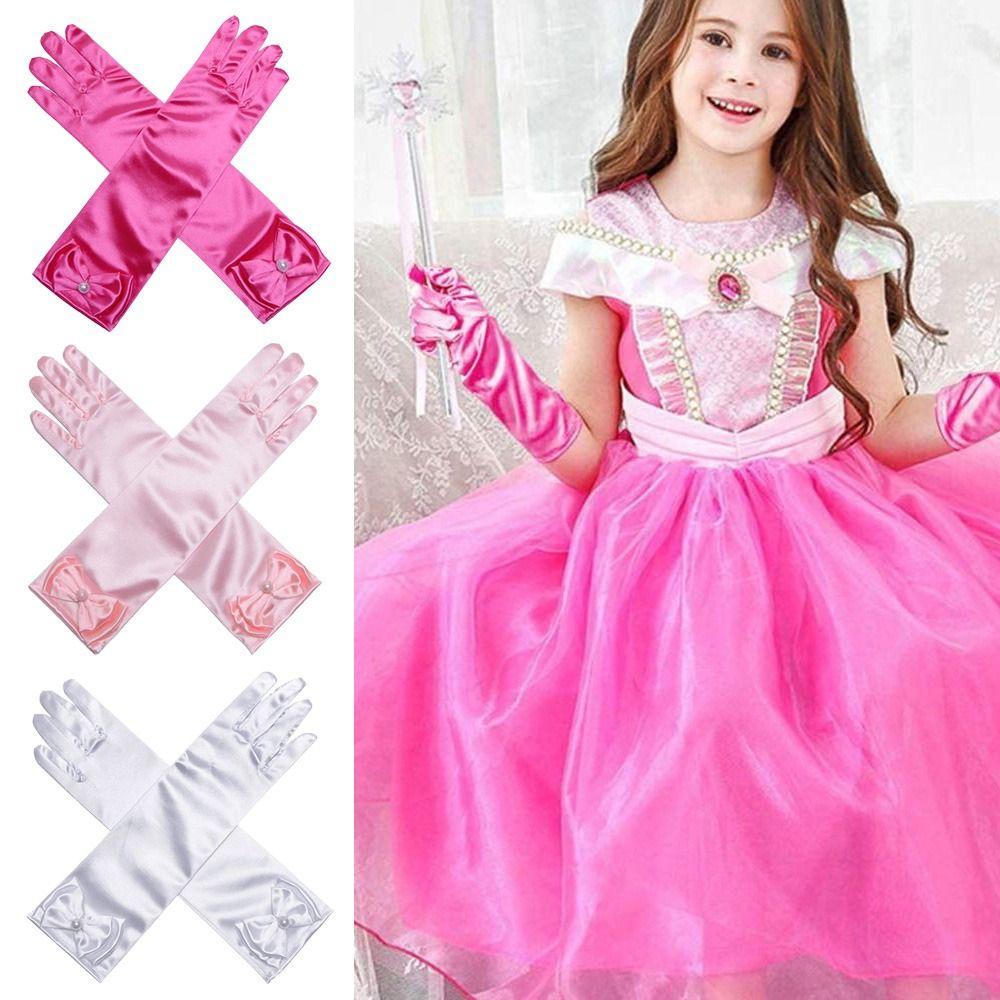 Атласные варежки с пайетками, детские длинные перчатки, сценические перчатки, юбка принцессы, аксессуары