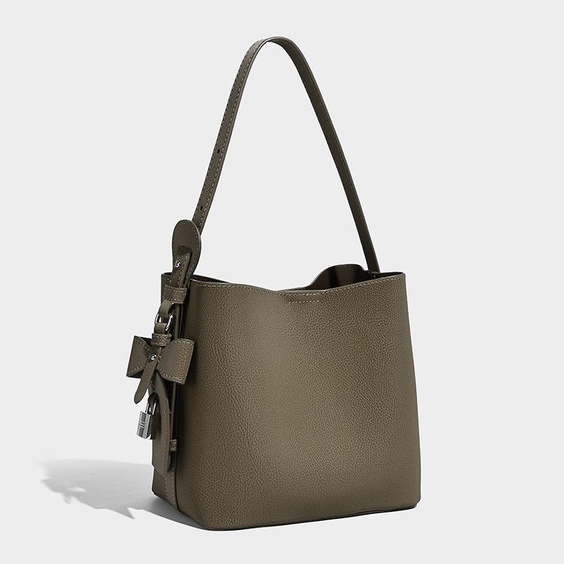 2025 Новая сумка-ведро с узором личи, сумка через плечо, европейский и американский ретро нишевый дизайн, сумка большой вместимости, простая женская сумка