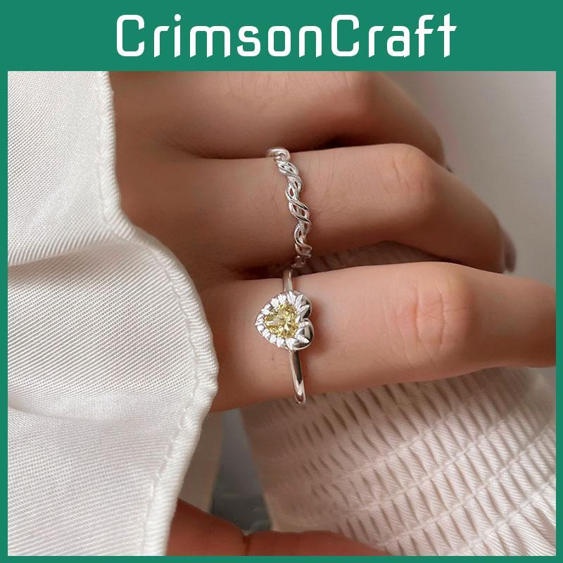 Stylish Heart Shaped Yellow Crystal Ring For Women Adjustable Copper Fashionable Design