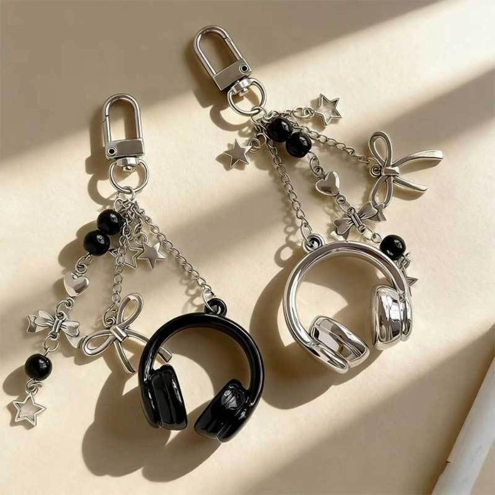 Black Silver Bow Star Bag Charms Beaded Pendants Creative Phone Lanyards Girl