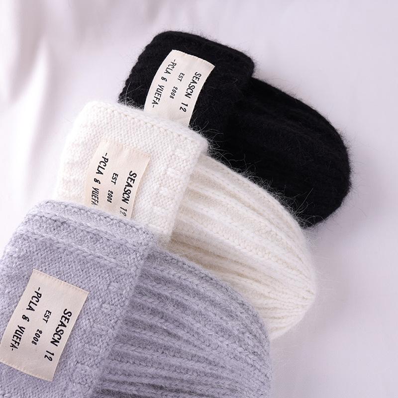 2022 зимняя шапка из кроличьего меха для женщин, мягкие теплые пушистые однотонные вязаные шапки из ангоры, кашемировые шерстяные шапочки Skullies