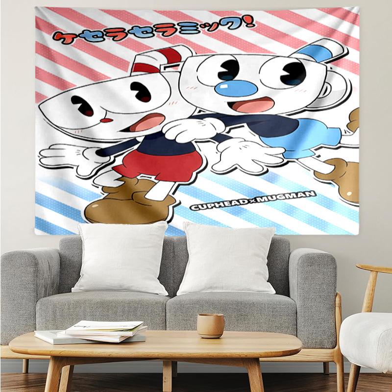Cuphead Tapestry for Bedroom Aesthetic Classroom Tapestries Wall Hanging for Living Room Dorm Office,Ideal Creative Gift
