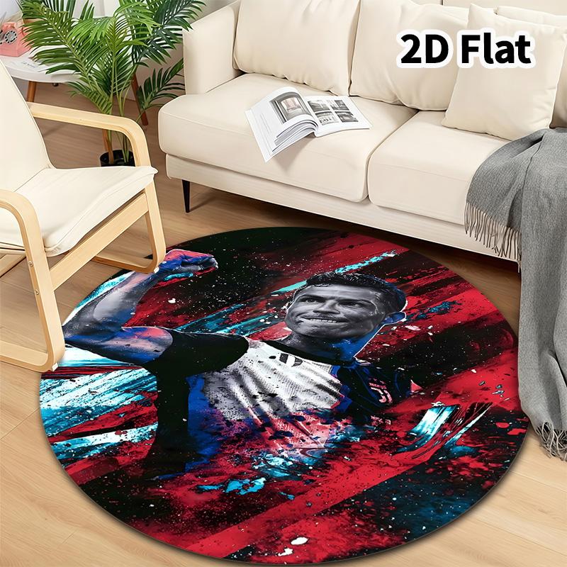 Cr7 Round Area Rug Carpet Rug For Living Room Bedroom Sofa Playroom Decor Nonslip Floor Mat