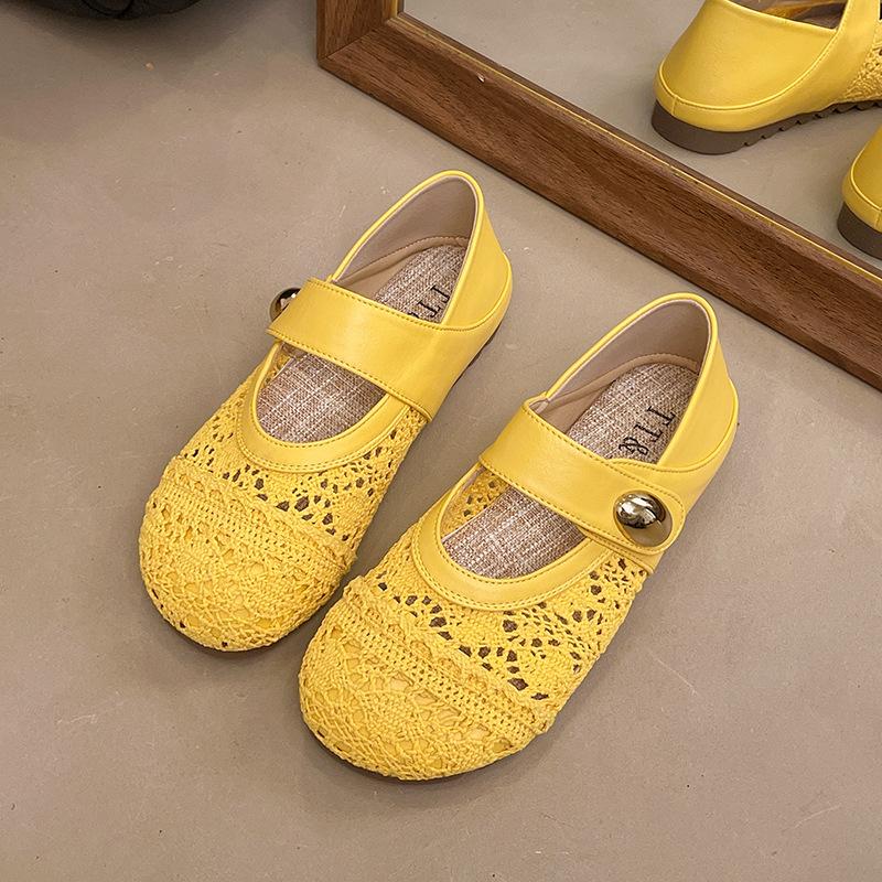 Женские туфли на мягкой подошве с вырезами, на липучке, Мэри Джейн, женские туфли 2025 лето новые, с юбкой, сетчатые туфли