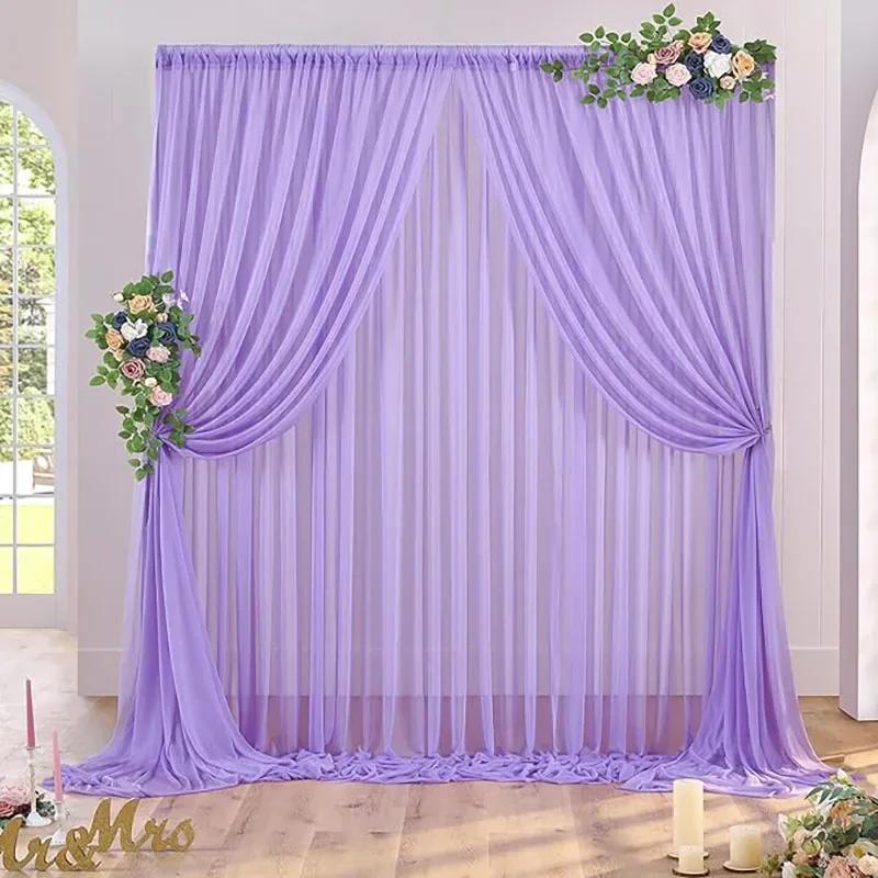 2pcs 5ft X10ft Chiffon Backdrop Curtains, 2 Layer Sheer Fabric Backdrop Drapes Drapes for Bridal Shower Wedding Arch Party Decor