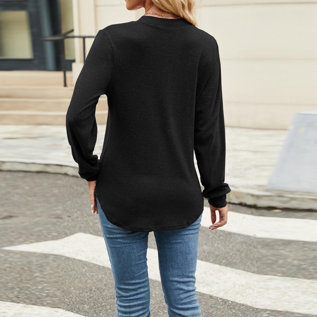 Женская мода повседневный однотонный плиссированный круглый вырез с длинным рукавом свободный пуловер топ