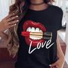 Women Tops O-neck Sexy Black Tees Kiss Lip Funny Summer Female Soft T Shirt Lips Watercolor Graphic T Shirt Top9180 Unisex