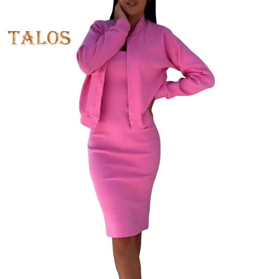 2 шт./комплект женский пальто платье комплект однобортный круглый вырез длинный рукав жакет облегающее платье-комбинация осеннее платье миди жакет комплект OL коммутационный офис