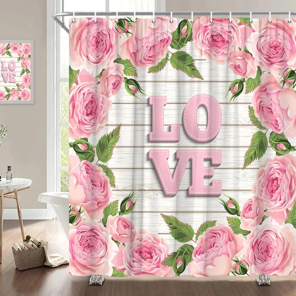 Занавеска для душа на День святого Валентина, Сердце из роз, Романтическое растение, Любовь, Губная помада, Полиэстер, Принт, Украшение для ванной комнаты