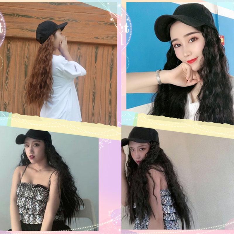 Hair Wig With Baseball Cap Straight&Wave Curly Hair Women Girl's Wigs