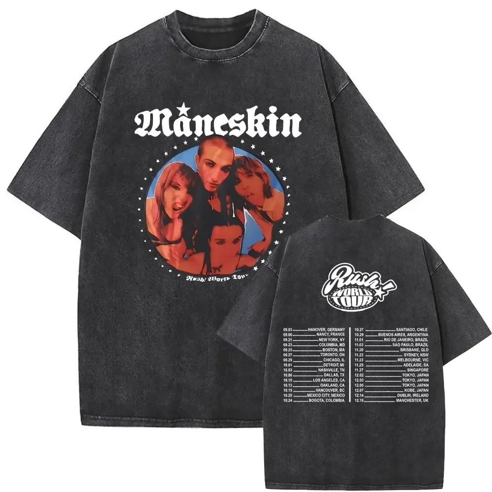 Хлопковая оверсайз футболка Måneskin Washed Итальянской рок-группы Унисекс