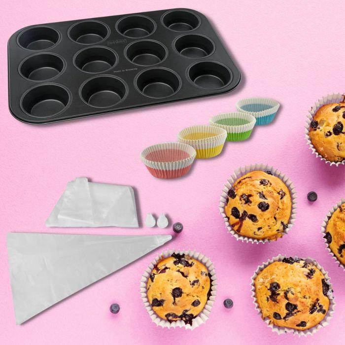 Ensemble 3 pièces spécial muffins - ZENKER - Moule 12 empreintes, 100 moules papier et 20 poche à douille