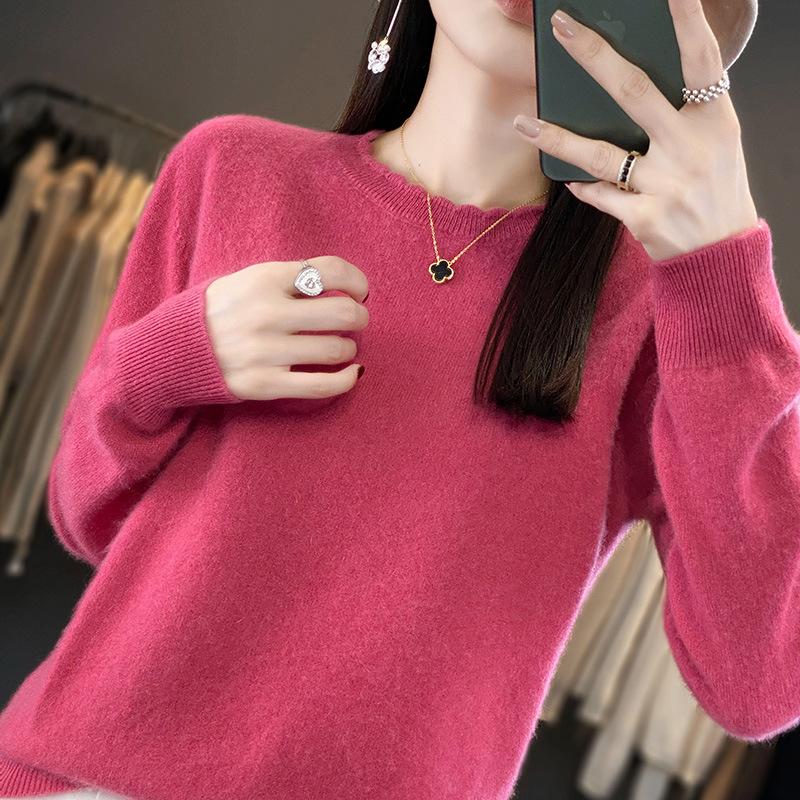 INDFS Женская мода Повседневный Осень Зима Однотонный Принт Длинный Рукав О-Образным Вырезом Свитера