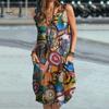 Женское летнее платье с красочным принтом граффити, свободное шею, богемное платье без рукавов с карманами для отдыха, длиной до колена, мягкое дышащее женское платье миди