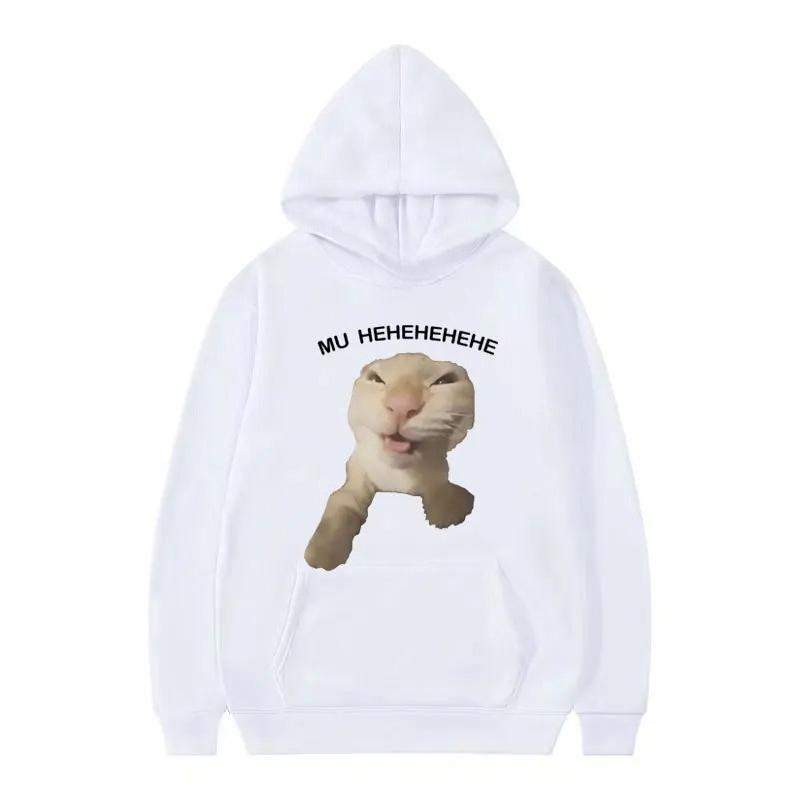 Mu Hehehe Cat Fun Kitty Graphic Print Hoodie Women Clothing Harajuku Oversize Sweatshirt Women Vintage Long Sleeve Casual Hoodie