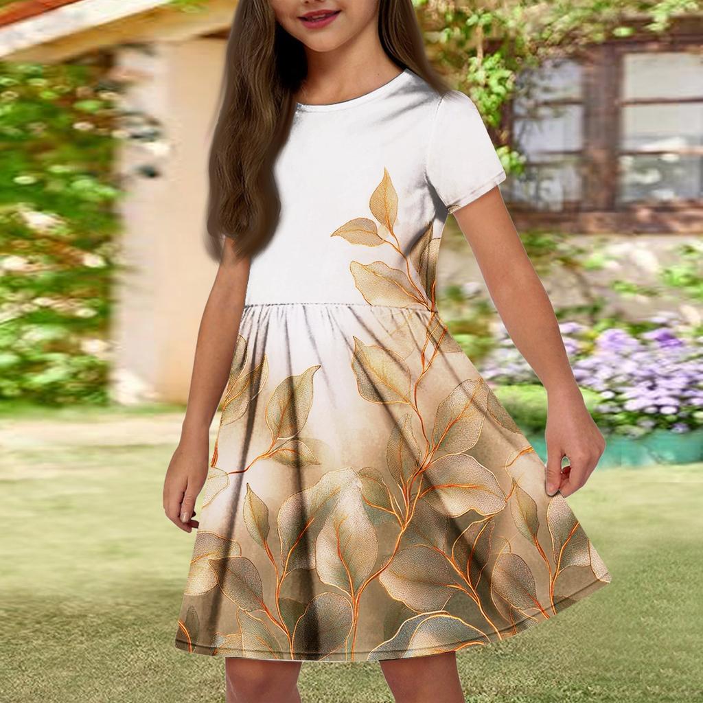 Летнее платье для девочек, однотонное платье без рукавов с принтом и карманом, повседневное платье, вечернее платье с короткими рукавами