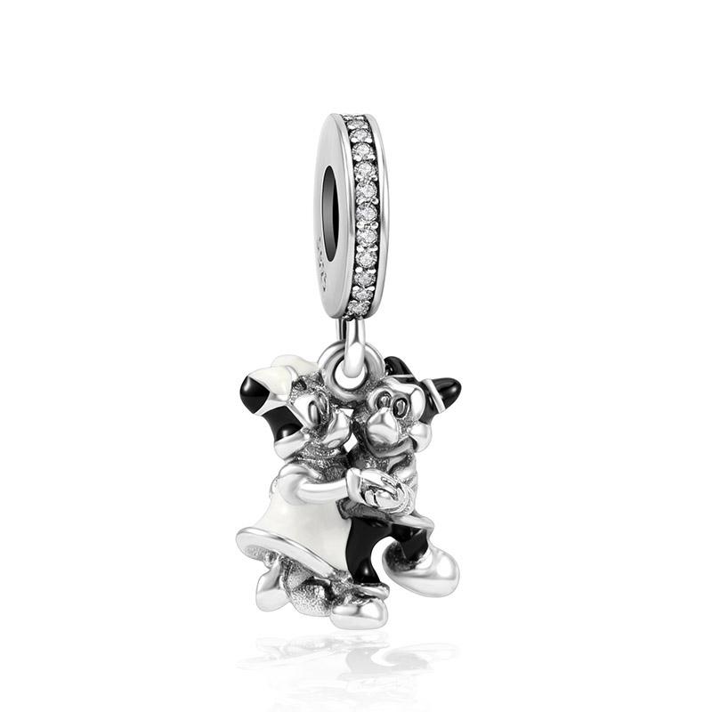 Fashionable 925 Silver Mickey Minnie Stitch Dangle Charms Bracelet Enamel Cartoon DIY Jewelry Gift