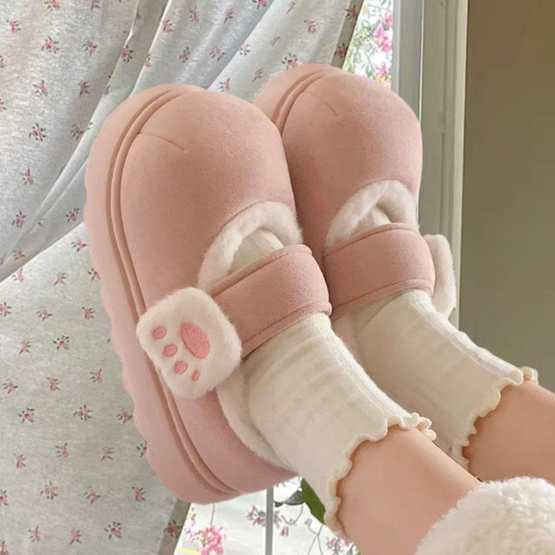 Женская хлопковая обувь осень-зима милый кот пушистый плюш теплая домашняя обувь фланелевые тапочки на липучке EVA платформа домашние ботинки