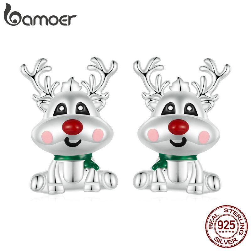BAMOER стерлингового серебра 925 пробы милые серьги-гвоздики с оленями для женщин вечерние рождественские ювелирные украшения подарок