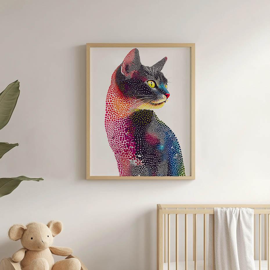Plakat Kot W Kolorowej Mozaice Plakat Kot W Kolorowej Mozaice, 40X50 Cm, Rama Aluminiowa Czarna, Papier Matowy 230 Gsm