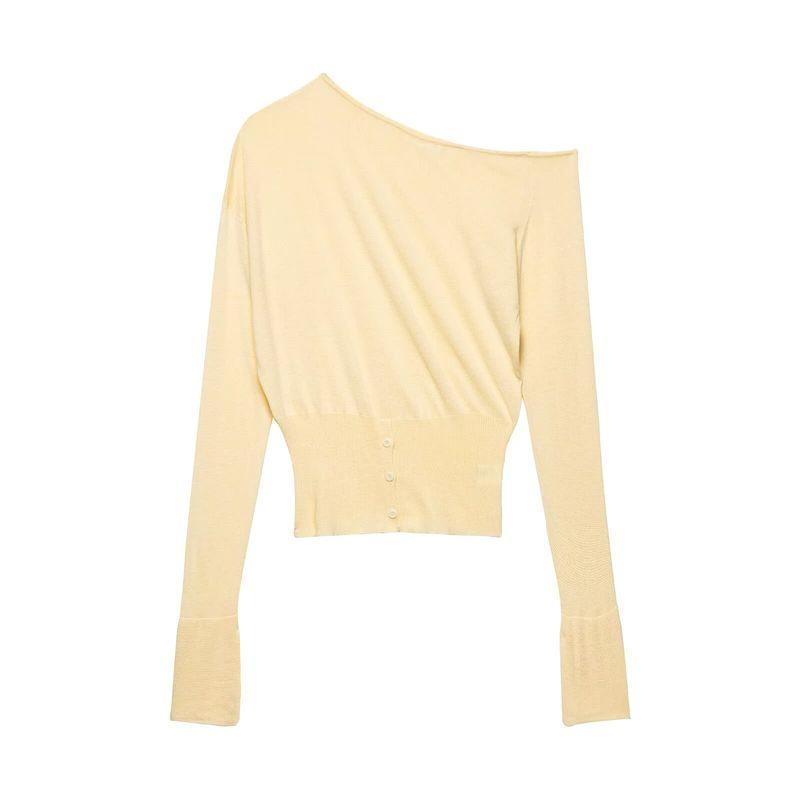 Kaslead New Women Clothes Western Style Fashion Slimming Versatile Sloping Shoulder off-Neck Split Sweater