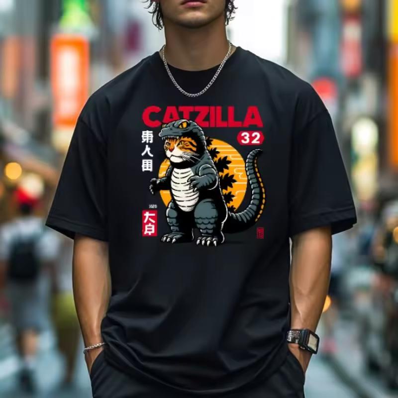 Catzilla Cat Kaiju Japanese Style Classic Tee High-quality Streetwear Men's Clothing Women's Clothing 2026 Summer New T Shirt