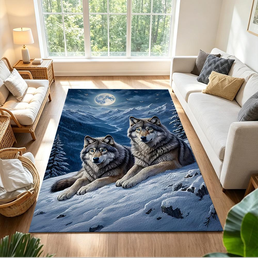 Arctic Wolf Family Portrait Non-Slip Home Carpet Design for Office Decor Living Room Bedroom Gift