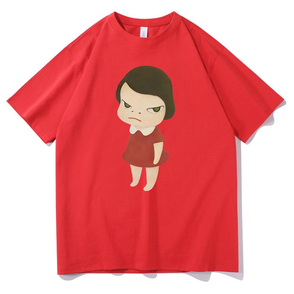 Yoshitomo Nara Red Dress Girl Graphic Print Tshirt  Women Fashion Cartoon Harajuku T-shirts Cute Funny T Shirt