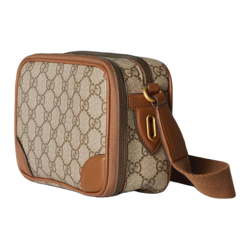 Gucci GG Emblem Logo Print Adjustable Shoulder Strap Fabric Mini Shoulder Bag Men shoulder bag Beige Dark-Brown 821217-FAED3-9786