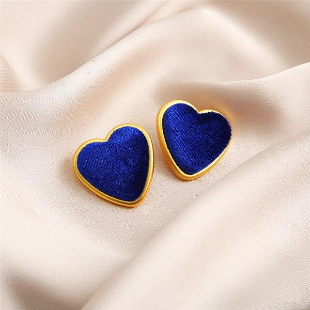 17KM Винтажные красочные бархатные серьги-гвоздики в форме сердца для женщин и девочек, элегантные металлические серьги с флокированием для пирсинга ушей, ювелирные изделия, подарки