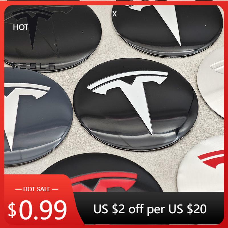 Автомобильные наклейки Tesla 20 шт. 56 мм Автомобильные эмблемы Наклейки на центральные колпачки ступиц для Tesla Model S Model 3 2024 Model Y X Защитные накладки на центр колеса