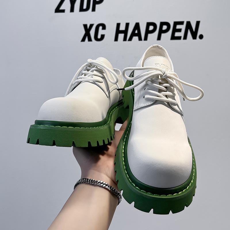 Туфли дерби мужские премиум матово-черные туфли с большой головкой британские туфли на платформе с увеличенным голенищем из кожи в стиле ретро 32057-A