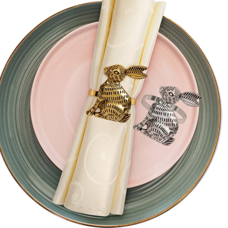 Pack of 12 Antique Gold or Silver Metal Easter Rabbit Napkin Rings Buckles Perfect for Weddings and Banquets