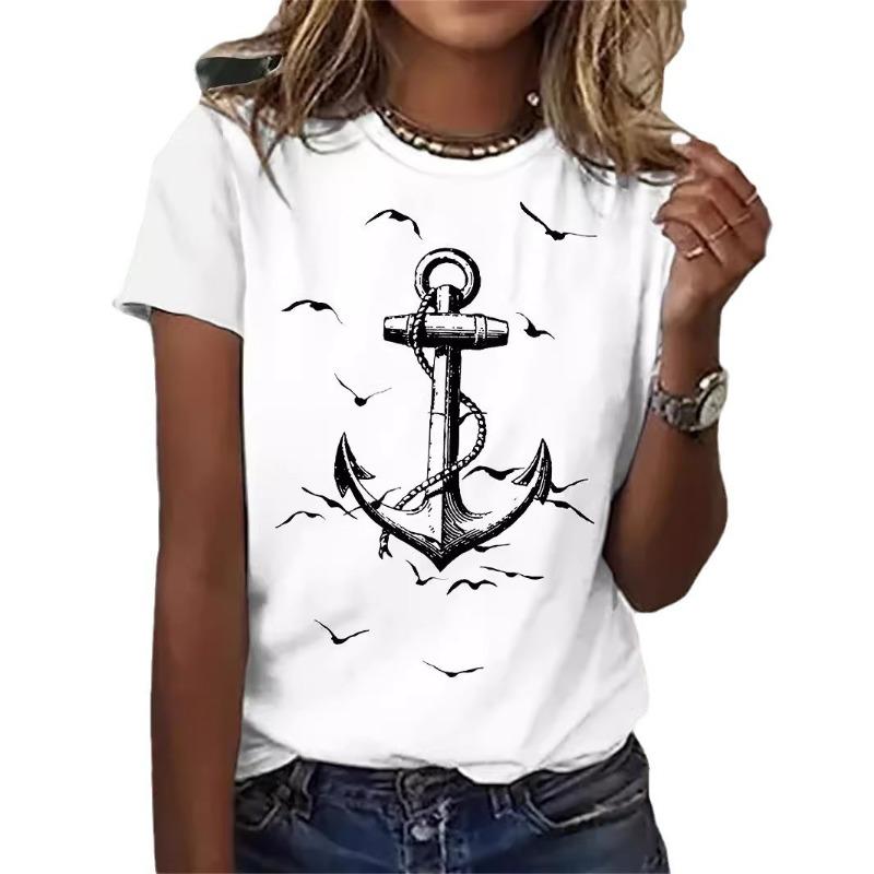 Летние женские элегантные футболки с короткими рукавами в стиле Харадзюку с принтом перевернутого крючка для поездок на работу