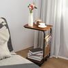 Двухуровневый приставной столик C-образной формы, перекатывающийся маленький кофейный столик с деревянной столешницей и металлическим каркасом, угловой столик для гостиной, спальни, прикроватная тумбочка, письменный стол на колесиках