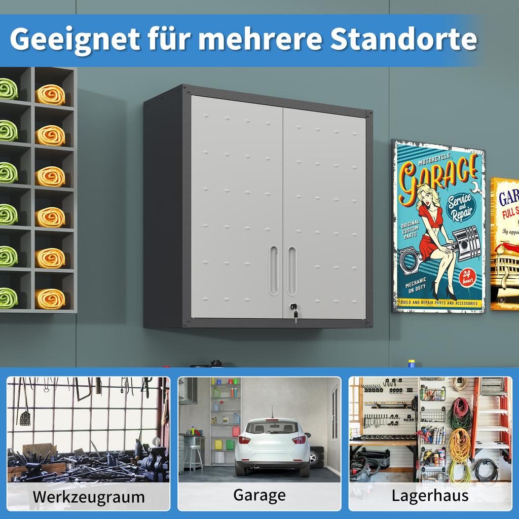 Metal wall cabinet with door lock & shelf - garage, workshop & office - without wood, no formaldehyde, pet & family friendly, H77 cm × W75 cm × D30 cm