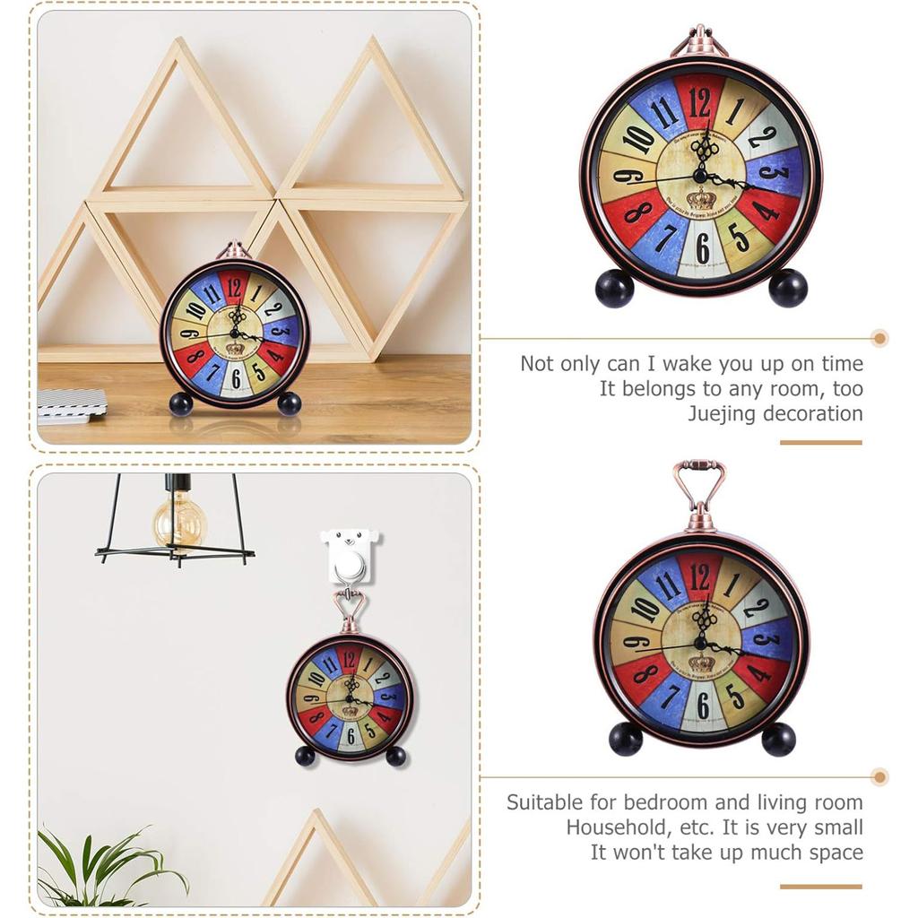Retro Alarm Clock Metal Silent Table Desk Clock Non Ticking Quartz Movement Bedside Clock for Bedroom